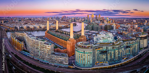 Wallpaper Mural Aerial twilight panorama of Battersea Power Station redevelopment, London UK Torontodigital.ca