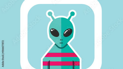 Cartoon Alien Illustration with Striped Shirt and Big Eyes.