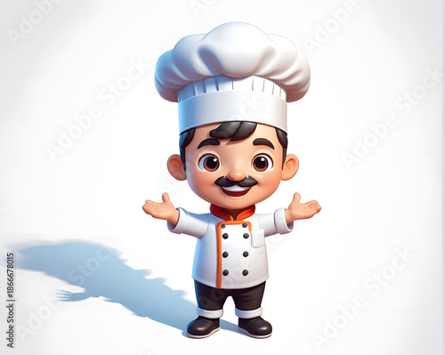 Wallpaper Mural Happy cute isometric cartoon chef character arms legs white background smiling joyful mustache Torontodigital.ca