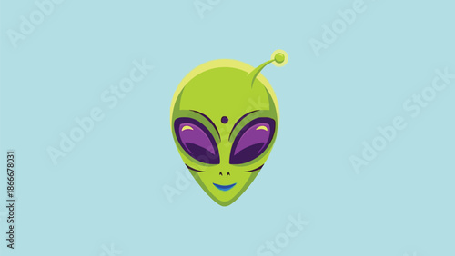 Cartoon Alien Head with Large Eyes and Antenna.