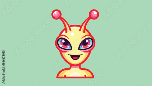 Cartoon Alien with Large Eyes and Antennae Smiling.
