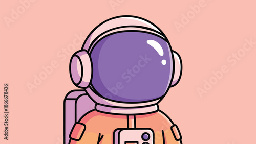 Cartoon Astronaut in Space Suit with Purple Visor.