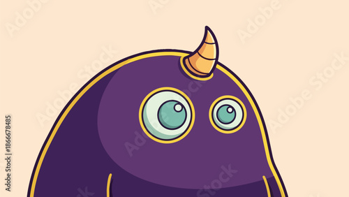 Cartoon Purple Monster with Horn and Googly Eyes Illustration.