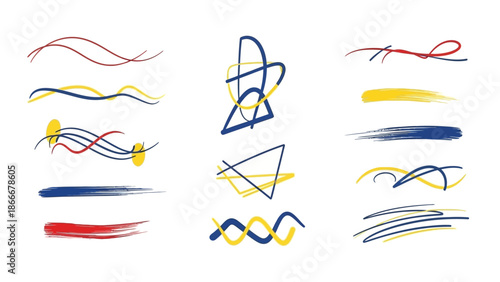 Abstract colorful brush strokes and lines graphic design elements.