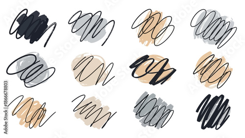 Abstract Scribble Brush Strokes and Watercolor Splashes Collection.