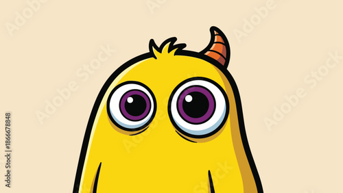 Adorable Yellow Monster with Big Eyes and a Tiny Horn.