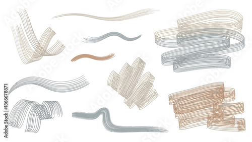 Collection of Abstract Brush Strokes and Paint Smears in Neutral Tones.