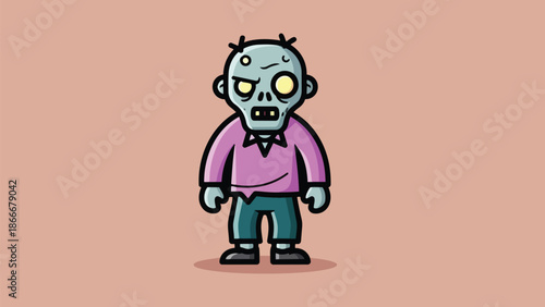 Cartoon Zombie Character with Rotting Flesh and Empty Eyes.