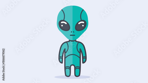 Cartoon Alien Character with Large Eyes and Teal Skin.