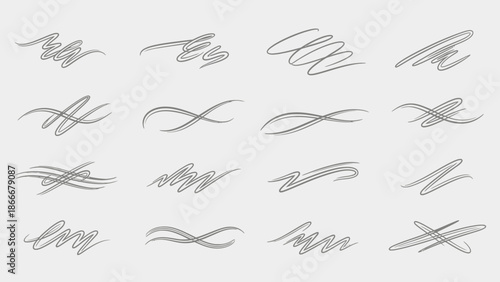 Collection of Hand-Drawn Gray Scribble and Swirl Elements.