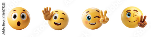 Four diverse yellow emoji faces showing different emotions
