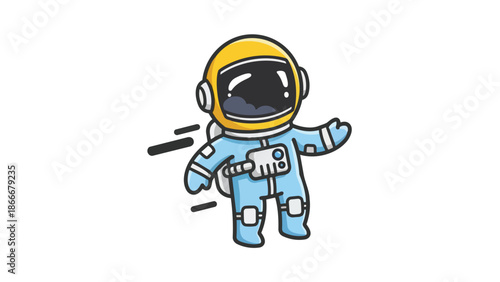 Cartoon Astronaut Floating in Space with Yellow Helmet.