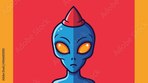 Cartoon Alien with Party Hat Illustration.