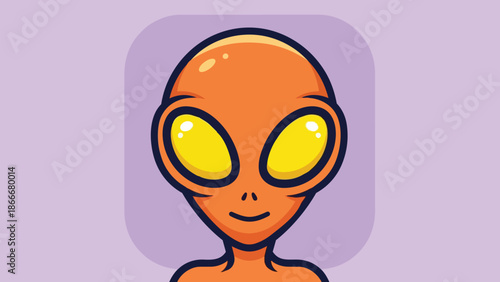 Cartoon Alien Head with Large Eyes and Orange Skin.