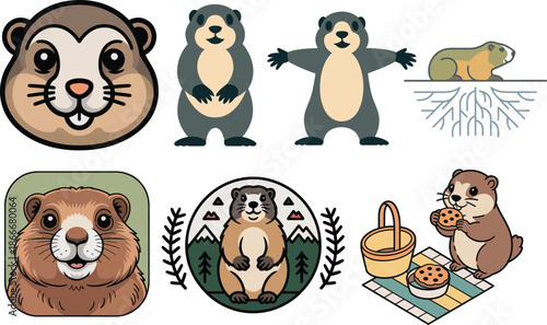 Fun marmot emoji set with various cute poses and expressions