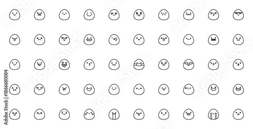 Emoji icon set. Expressive vector emoji collection. Featuring Wink, Happy, Sad, Angry, Kiss, Crazy, Crying, Love, Sick and more. Editable stroke.