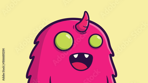 Cartoon Pink Monster with One Horn and Googly Eyes.