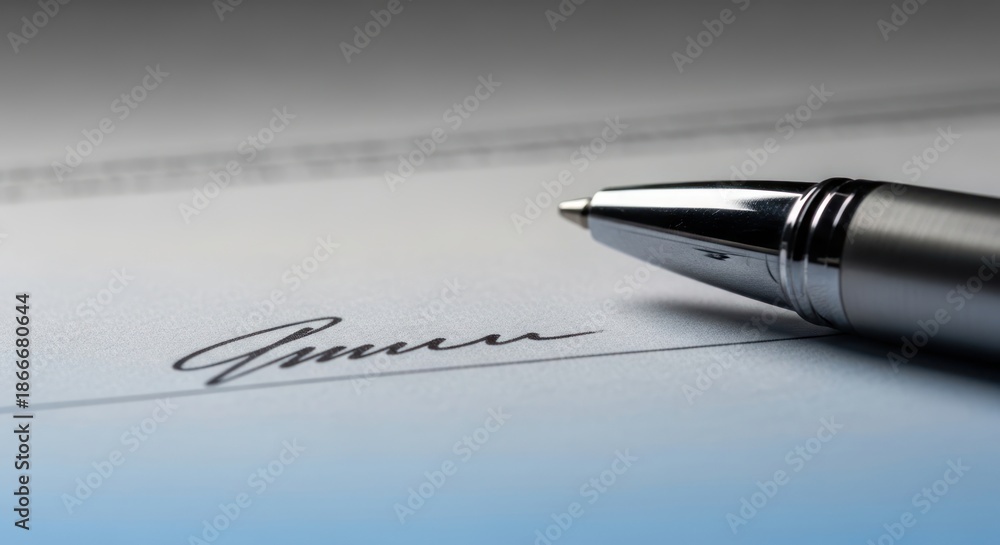 Fototapeta premium Close-up of a signed document with a pen, symbolizing business agreement
