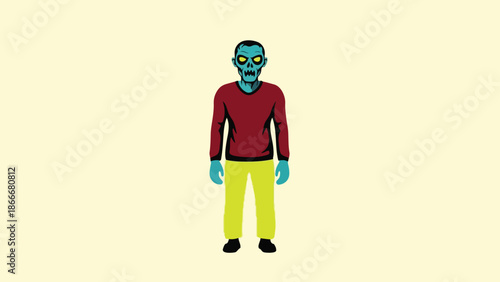 Cartoon Zombie Character with Red Shirt and Yellow Pants.