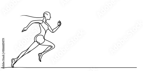 Black vector illustration of a running woman silhouette capturing a sprint action for sports and fitness exercise