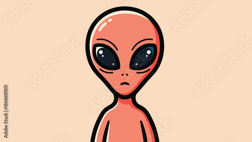 Cartoon Alien with Large Eyes and Peach Skin.