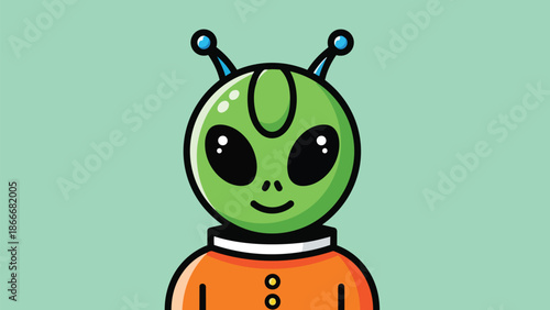 Cartoon Alien Character with Antennae and Orange Outfit.