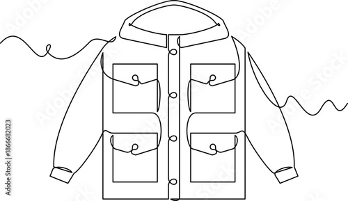 one line art Parka Jacket vector illustration. line art, one continuous line, simple, hand drawn and sketch style. for icons, symbols, signs or logos. PNG