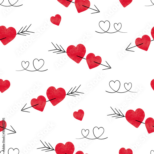 Seamless Valentines pattern with arrows and hearts. Love vector illustration
