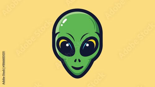 Cartoon Alien Head with Large Eyes and Green Skin.