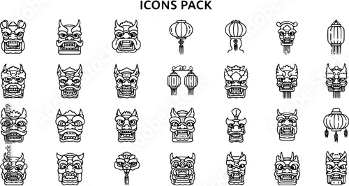 Chinese Dragon Masks and Lanterns Icon Pack
