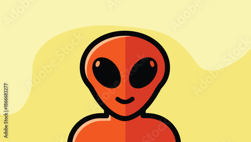 Cartoon Alien with Large Eyes and Small Smile.