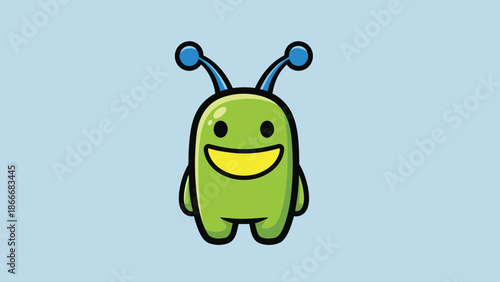 Cartoon Alien Character with Cheerful Expression and Antennae.