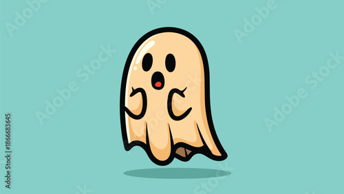 Cartoon Ghost with Surprised Expression Floating in the Air.
