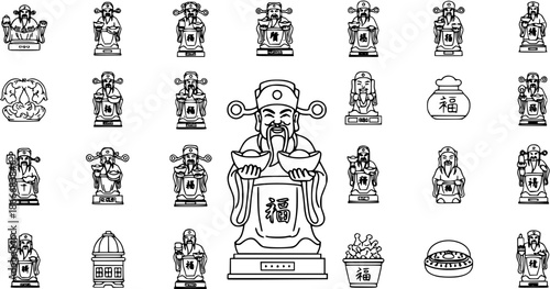Chinese God of Wealth Caishen Fortune and Blessing Icons