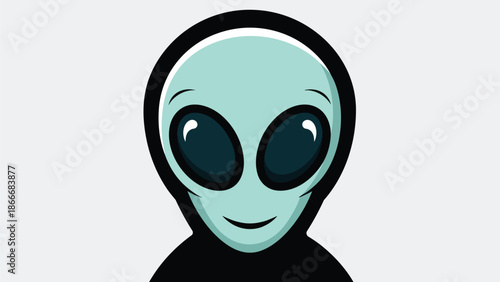 Cartoon Alien with Large Eyes and Smiling Expression.