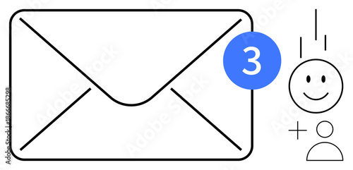Email notification concept. Email icon with alert symbol s instant messaging. Email integration with social interaction visuals for communication and networking. Perfect for apps, marketing, remote