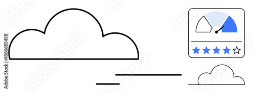 Cloud storage concept. Cloud storage speed and user satisfaction by performance gauge and rating symbols. Cloud storage ensures efficiency and reliability. For data, IT solutions, performance