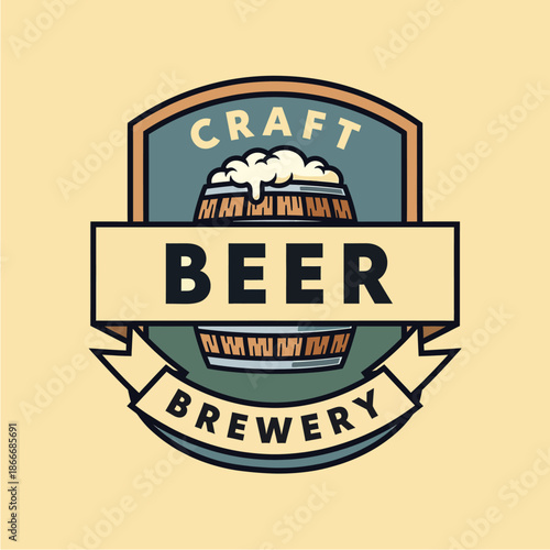 Craft Brewery Logo with Beer Barrel Design.