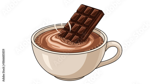 Hot Chocolate with Chocolate Bar - Vector Illustration