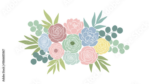 Pastel Floral Arrangement Illustration - Soft Colors