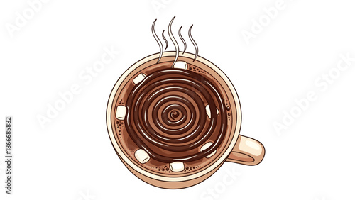 Hot Chocolate Top View Illustration: Marshmallows & Swirl