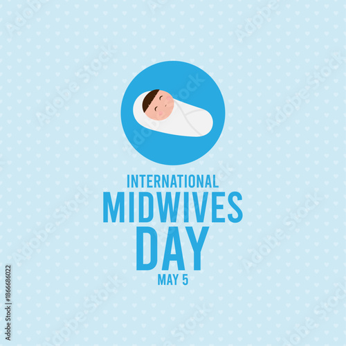 International midwives day. May 5. Cute baby character in swaddled. Seamless pattern heart icon. Flat design vector illustration. Poster or banner.