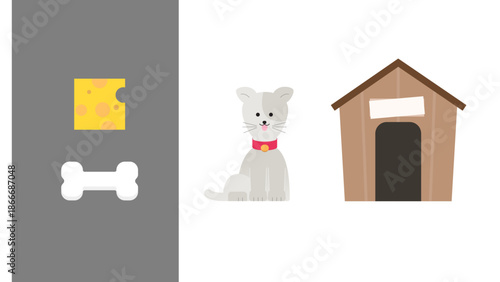 강아지(동물+강아지집+사료+뼈다귀+치즈)