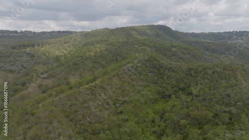 Elevated scenic views of Table Top Mountain and the Bushland Reserve in Toowoomba, Queensland, Australia