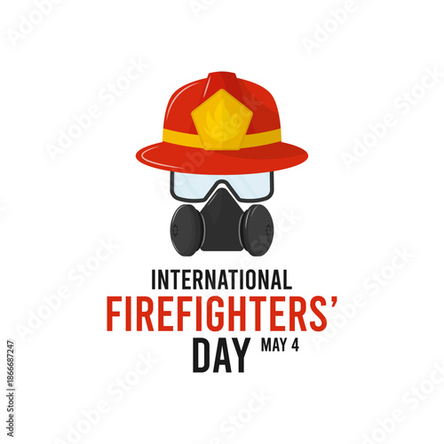 Fire fighter helmet and mask on white background. Vector illustration of international firefighters day. May 4. Poster or banner.