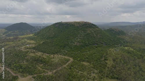 Elevated scenic views of Table Top Mountain and the Bushland Reserve in Toowoomba, Queensland, Australia