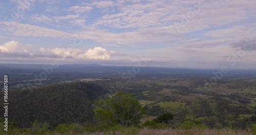 Scenic panoramic views looking across the Bushland Reserve from Table Top Mountain, Toowoomba, Queensland, Australia