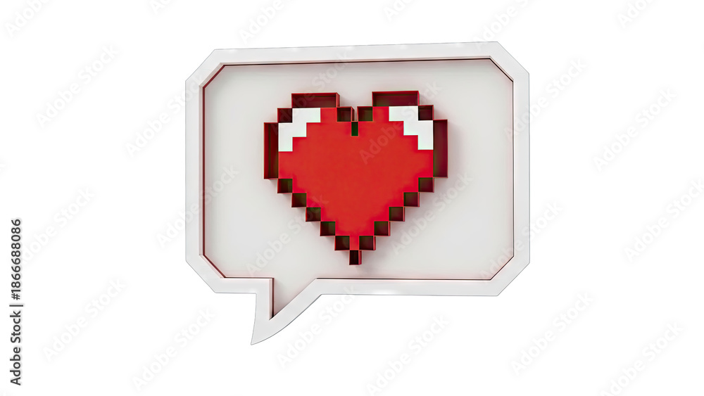 Obraz premium Pixelated Heart in a Speech Bubble Icon