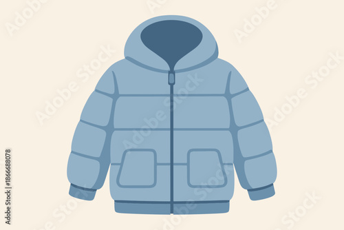 Blue Puffer Jacket with Hood Illustration.