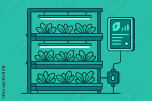 Indoor Vertical Farming System with Smart Technology and Plants.